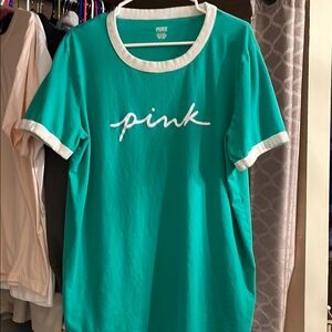 PINK Victoria's Secret Green Tee with White Accents